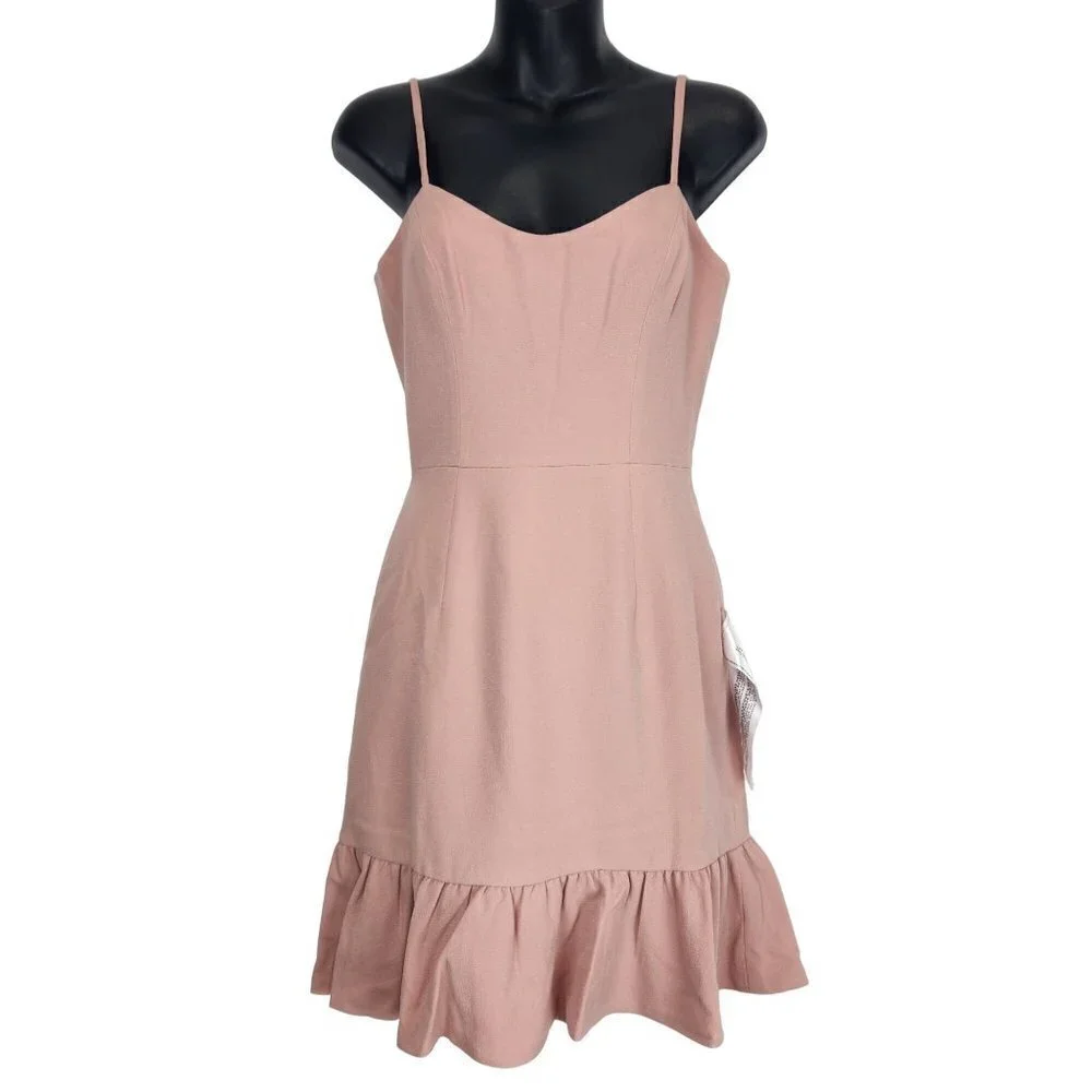 Dress The Population Mira Mini Dress S Ruffle Hem‎ Blush Pink Bodycon NWT